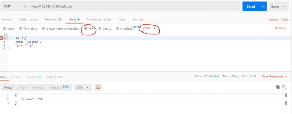 Postman POST Request example