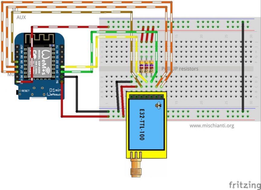 LoRa E32-TTL-100 and Wemos D1 mini fully connected