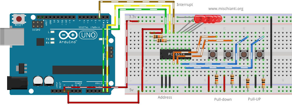 experimentierboard i2c-bus Power-Out-Arduino Raspberry pi pcf8574 DETAILLE Test-U 