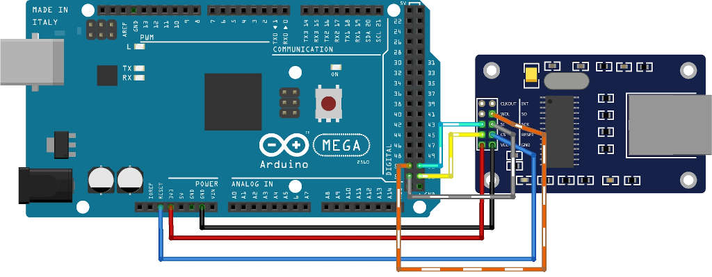 Arduino Mega And Enc28j60 Ethernet connection schema